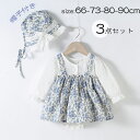 「送料無料」ベビー服 女の子 キッズ 長袖 ロンパース ワンピース 帽子付き 2点セット カバーオール ボディースーツ 子供ドレス かわいい 花柄 百日祝 フォーマル 赤ちゃん 出産祝い 新生児 子供服 春 秋 ブルー 66 73 80 90