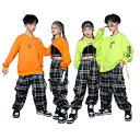 【新発売記念価格!】キッズ ダンス衣装 セット アップ キッズ ヒップホップ へそ出し パーカー 長袖 ロングパンツ カーゴパンツ チェック柄 ダボダボ ゆった...