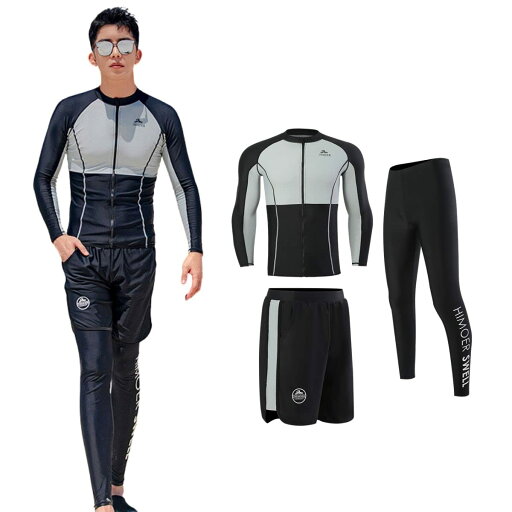 ラッシュガード メンズ 水着 長袖 フィットネス水着 サーフパンツ レギンス 3点セット 前開き UVカット UPF50+ 接触冷感 吸汗速乾 水陸両用 水泳 サーフィン ラッシュガード メンズ 水着 長袖 フィットネス水着 サーフパンツ レギンス 3点セット 前開き UVカット UPF50+ 接触冷感 吸汗速乾 水陸両用 水泳 サーフィン