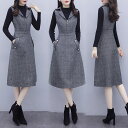 【最大P57倍,実質4496円 8/11 まで】ワンピース ロングワンピース ロング ニット 膝丈 サロペットスカート サロペット 大人 ミディアム丈 春 秋 冬 ワンピ 長袖 大きいサイズ フォーマル 結婚式 パーティー ドレス カジュアル オフィス OL 通勤 きれいめ セットアップ 秋冬