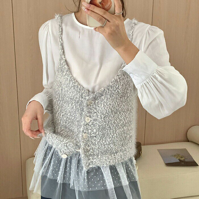 ニットベスト レディース ビスチェ キャミソール vネック ノースリーブ ショート丈 ニットキャミソール..