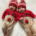 【新発売限定記念価格!】ベビー ロンパース 新生児 赤ちゃん エルク 鹿 トナカイ サンタ帽子 カーキ丸玉 レッド 着ぐるみ 肌着 子供服 秋冬 女の子 男の子...