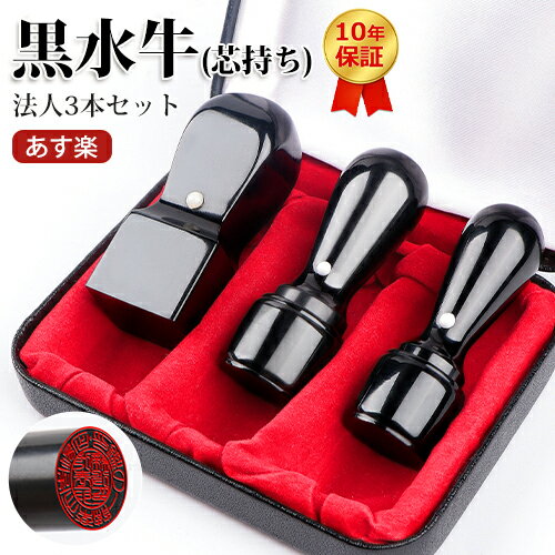 【あす楽】お得セット 法人印鑑 即日発送 会社印 法人印 印鑑セット 印鑑登録 3本セット 法人用印鑑セット★黒水牛[極上]3本セット【実印】天丸18.0mm+【銀行印】天丸16.5mm+角印 21.0mm 法人3本セット用印鑑ケース[天丸・角印通用] 宅配便