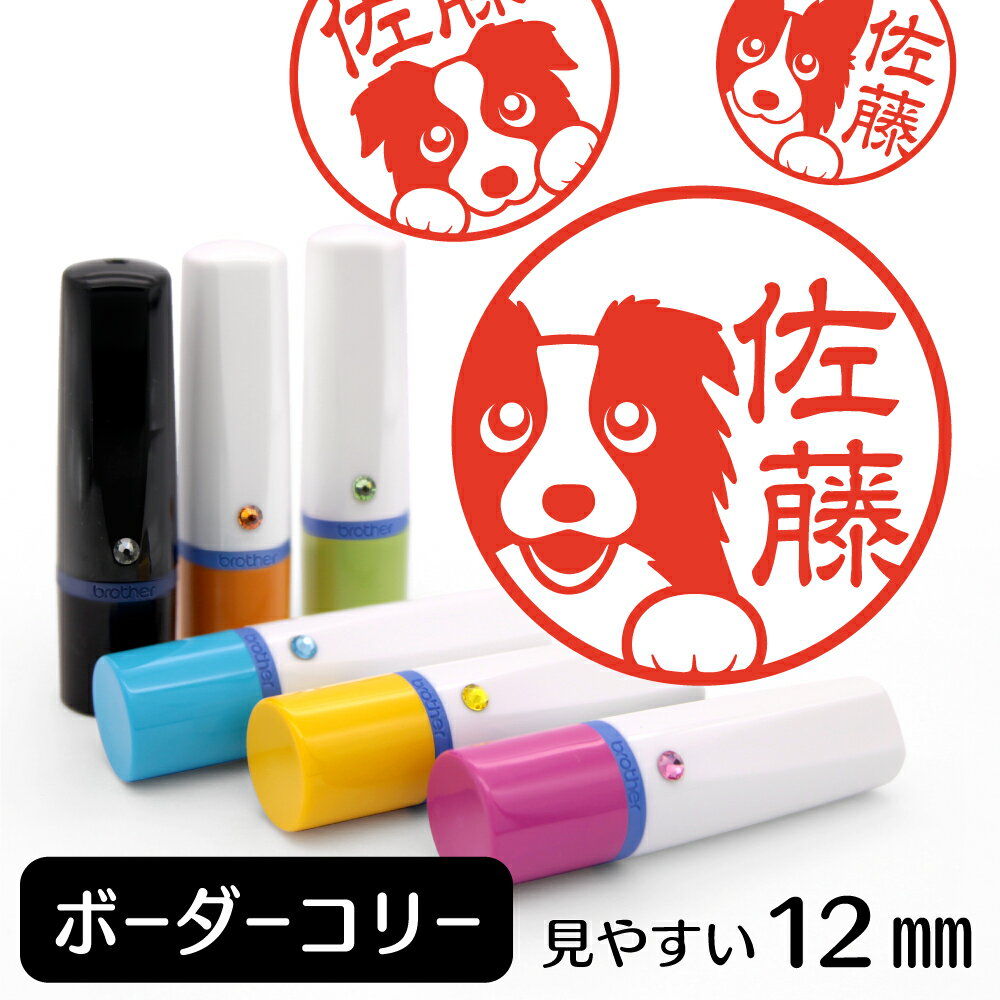 ボーダーコリー ネーム印 【 イラスト入り ハンコ 12mm 】 犬 動物 イラストはんこ グッズ 雑貨 スタンプ 判子 認印 かわいい おもしろ おしゃれ プレゼント ギフト 結婚祝い 母の日