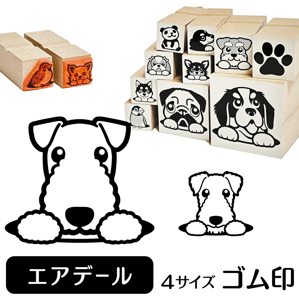 エアデールテリア イラスト ゴム印【角印 16mm 油性インク 対応】かわいい 犬 ドッグ 動物 雑貨 グッズ ハンコ スタンプ 可愛い プレゼント ギフト 贈り物 買い回り ポイント消化 オリジナル オーダーメイド