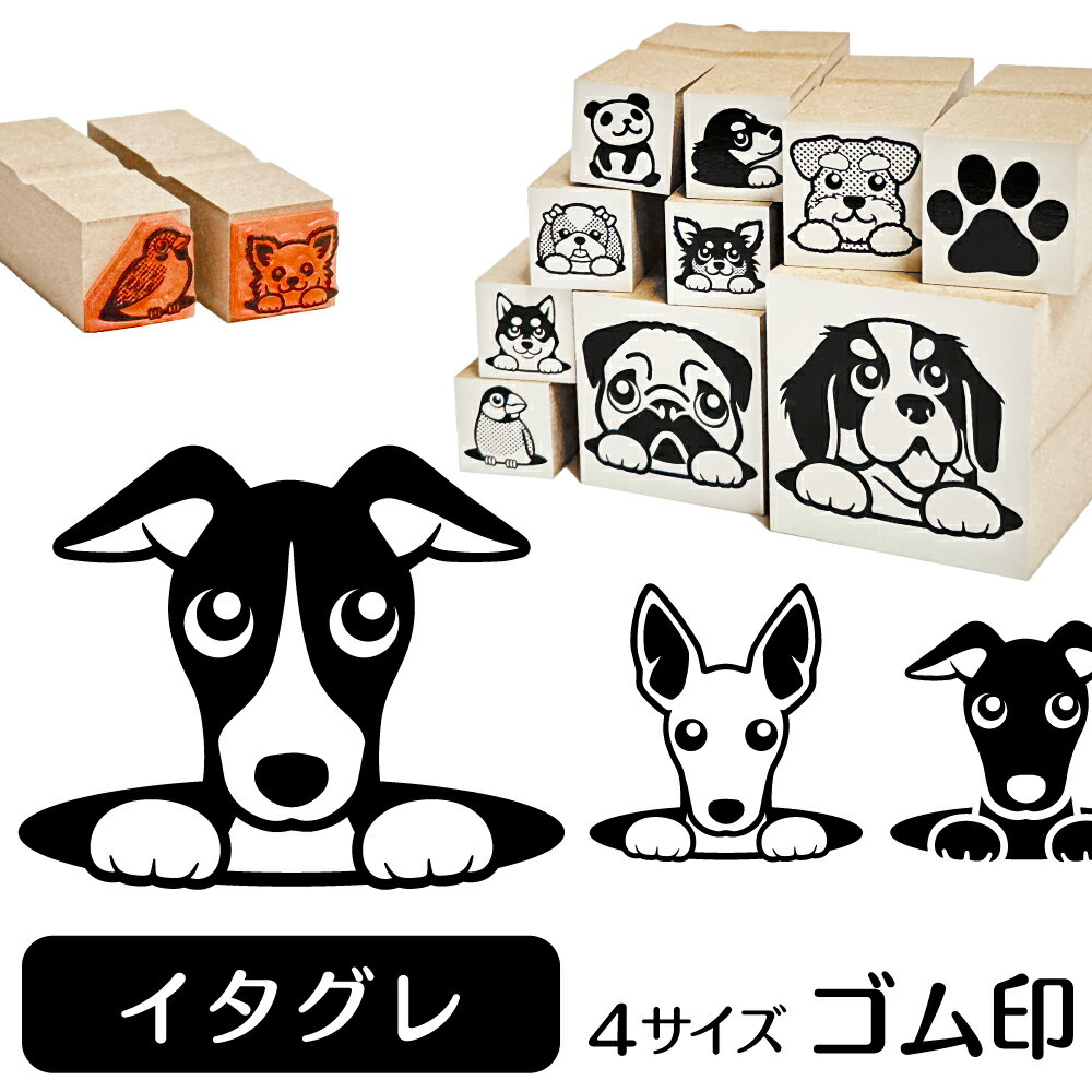 イタグレ・ウィペット イラスト ゴム印【角印 4サイズ展開 油性インク 対応】かわいい 犬 ドッグ 動物 ..