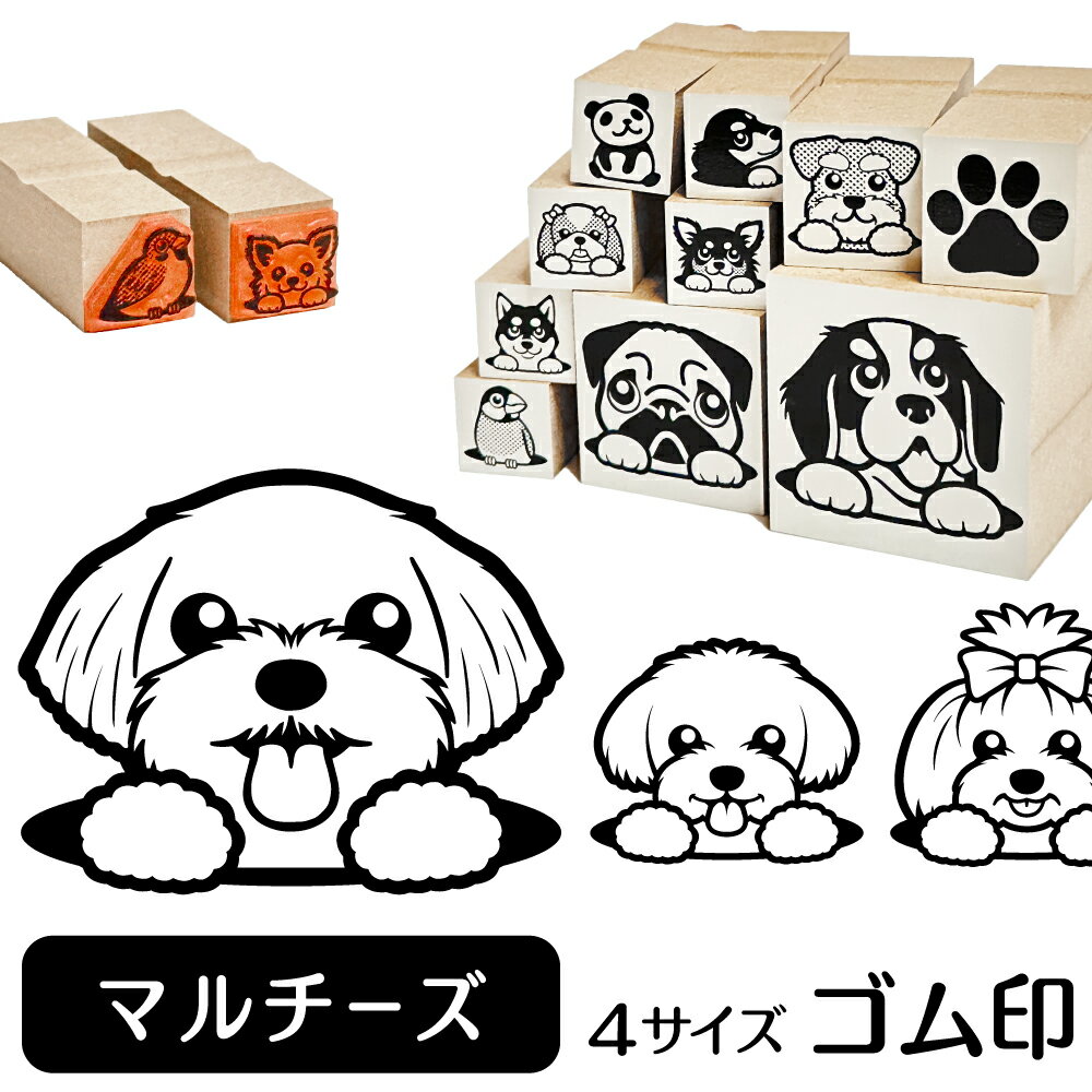 マルチーズ イラスト ゴム印【角印 16mm 油性インク 対応】かわいい 犬 ドッグ 動物 雑貨 グッズ ハンコ スタンプ 可愛い プレゼント ギフト 贈り物 買い回り ポイント消化 オリジナル オーダーメイド