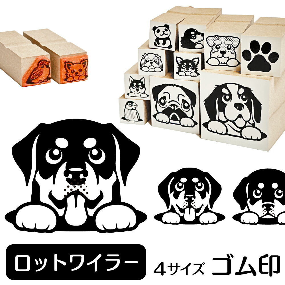 ロットワイラー イラスト ゴム印【角印 16mm 油性インク 対応】かわいい 犬 ドッグ 動物 雑貨 グッズ ハンコ スタンプ 可愛い プレゼント ギフト 贈り物 買い回り ポイント消化 オリジナル オーダーメイド