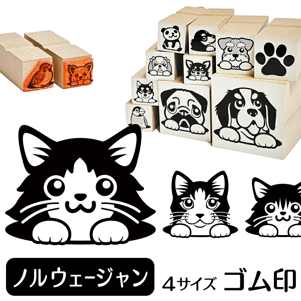 ノルウェージャンフォレストキャット イラスト ゴム印【角印 16mm 油性インク 対応】かわいい 猫 ネコ 動物 雑貨 グッズ ハンコ スタンプ 可愛い プレゼント ギフト 贈り物 買い回り ポイント消化 オリジナル オーダーメイド