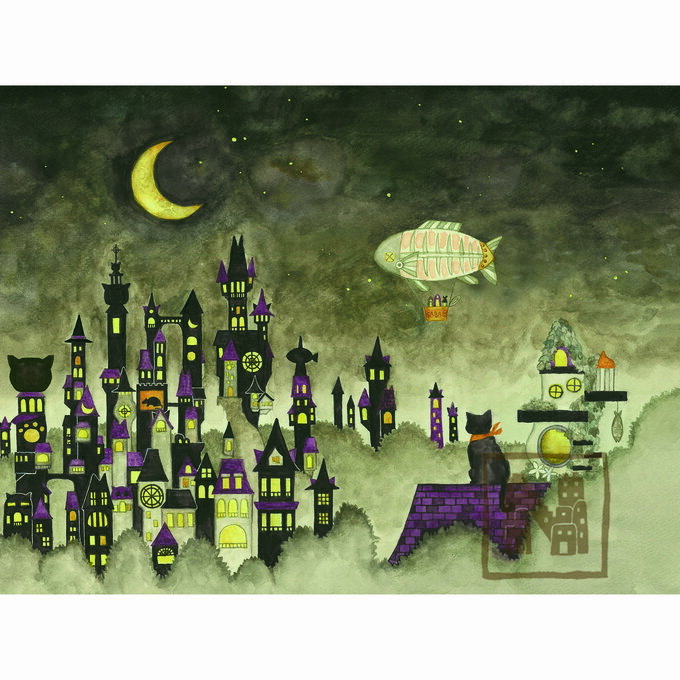 空想街雑貨店 ポストカード 黒猫と三日月の街 【同梱A】