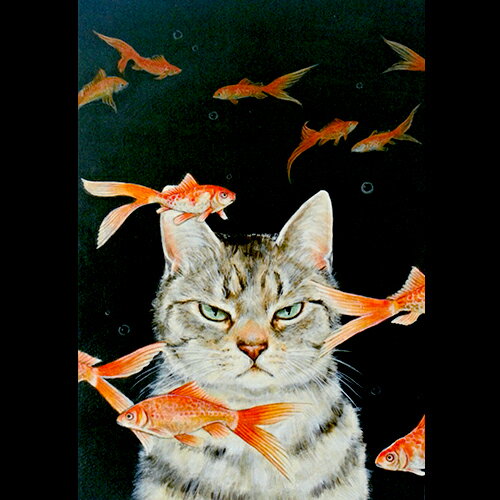 ochopi ポストカード 「金魚と猫」