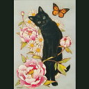 ochopi ポストカード 「ピンクの牡丹と黒猫」 【同梱A】
