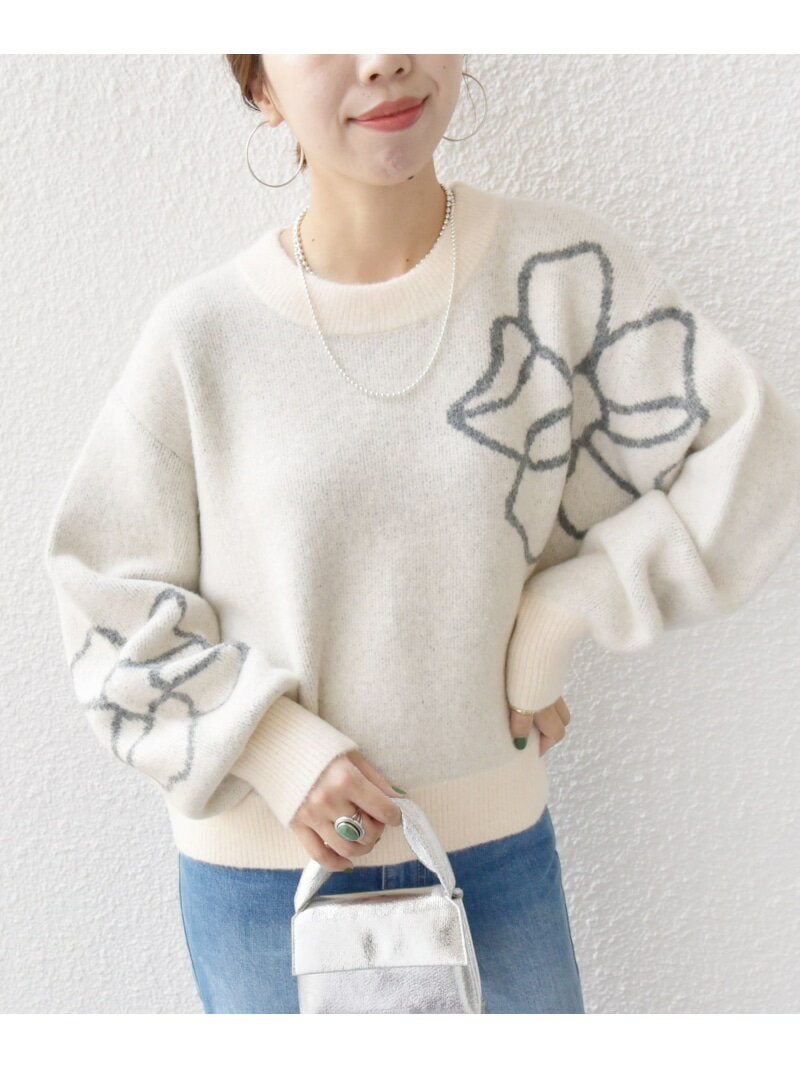 【WEB限定】＜手洗い可能＞ジャカード フラワー ニット プルオーバー SHIPS WOMEN シップス トップス ニット ホワイト ブラウン グレー【送料無料】[Rakuten Fashion]