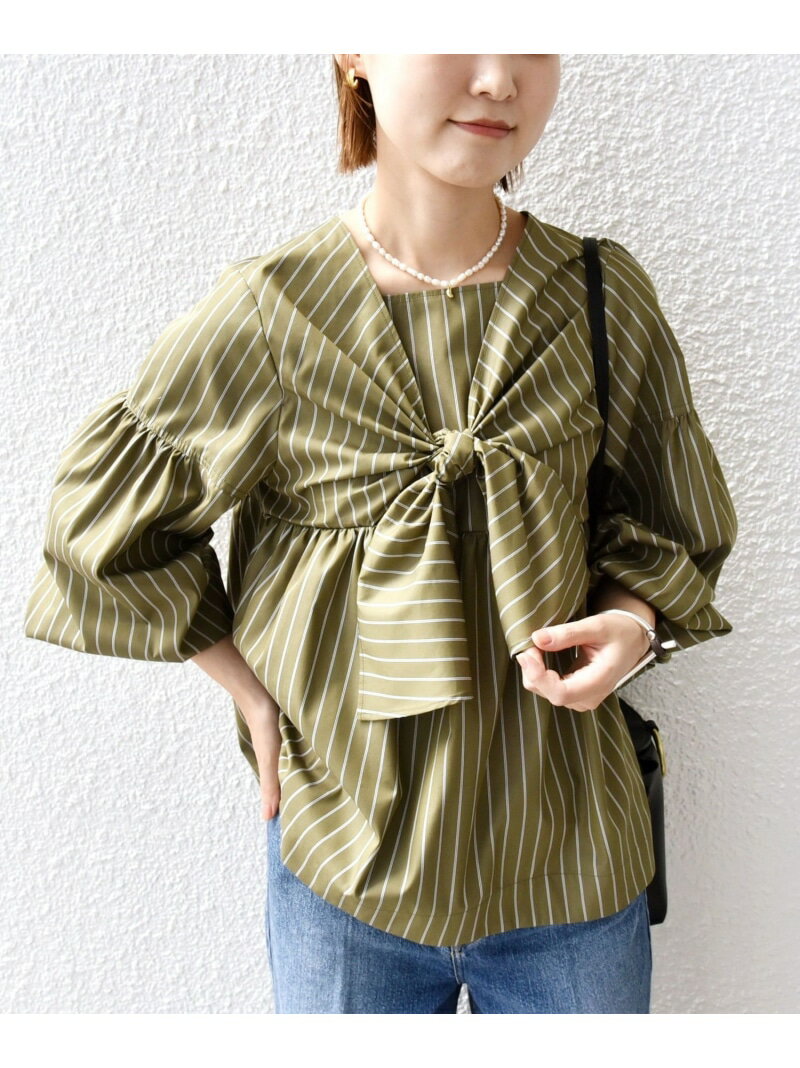 【SALE／50%OFF】【WEB限定】〈手洗い可能〉前後 2WAY リボン デザイン ストライプ ブラウス 24AW SHIPS WOMEN シップス トップス シャツ・ブラウス カーキグリーン ホワイト ブルー【RBA_E】【送料無料】[Rakuten Fashion]のサムネイル