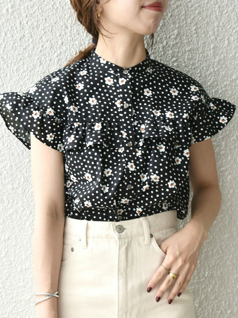 【SALE／30%OFF】SHIPS any:＜ウォッシャブル＞Longchamp ドット フラワー ヨーク フリル ブラウス SHIPS any シップス シャツ/ブラウス シャツ/ブラウスその他 ブラック【RBA_E】【送料無料】[Rakuten Fashion]のサムネイル