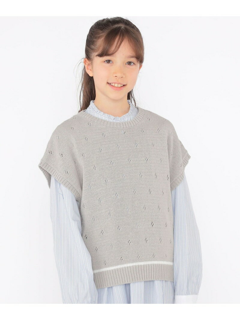 SHIPS KIDS:130~155cm / サマーニット ベスト SHIPS KIDS シップス トップス ベスト・ジレ グレー ホワイト【送料無料】[Rakuten Fashion] 1