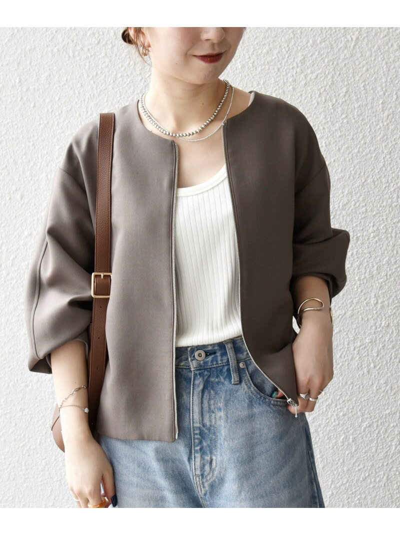 SHIPS any:＜洗濯機可能＞ダブルクロス ノーカラー ジップ ブルゾン[NAVY BLUE] SHIPS any シップス ジャケット・アウター ノーカラージャケット ブラウン ブラック【送料無料】[Rakuten Fashion]のサムネイル