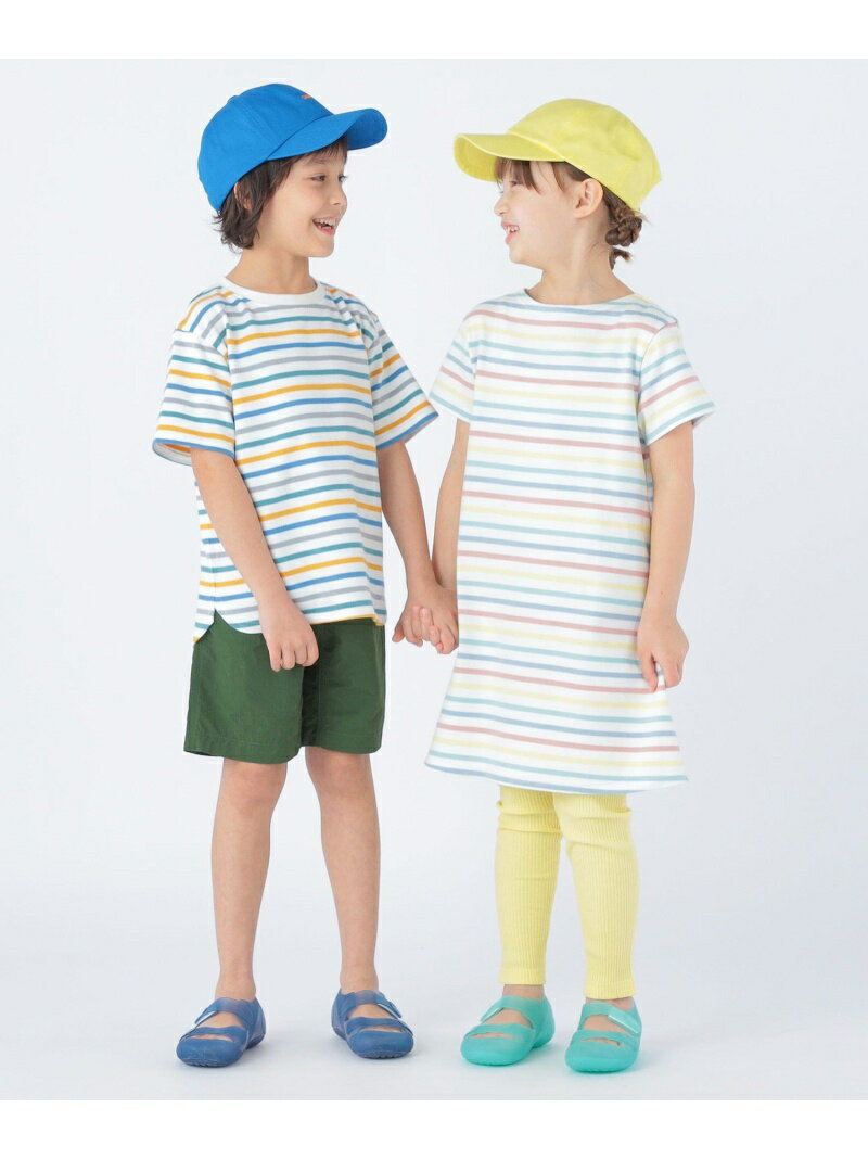 SHIPS KIDS:100~130cm / オーガニック コットン ボーダー Aライン ワンピース SHIPS KIDS シップス ワンピース・ドレス ワンピース レッド ネイビー