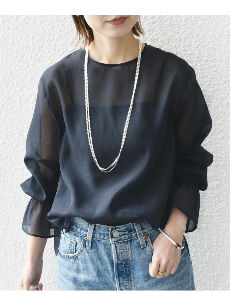 【SALE／20%OFF】オーガンジー 袖 ゴム ブラウス SHIPS WOMEN シップス トップス シャツ・ブラウス ネイビー【RBA_E】【送料無料】[Rakuten Fashion]のサムネイル