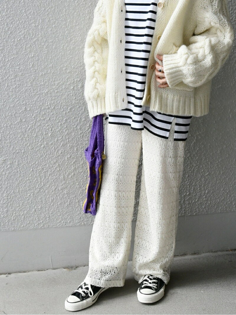 【SALE／50%OFF】SHIPS any: レース ワーク フレアパンツ SHIPS any シップス パンツ その他のパンツ ブラック ホワイト【RBA_E】[Rakuten Fashion]