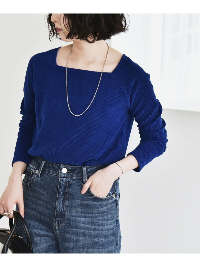 《追加予約》quaranciel:＜洗濯機可能＞ポリエステル ベロア スクエア ネック プルオーバー quaranciel シップス トップス カットソー・Tシャツ グレー ホワイト ブルー【先行予約】*【送料無料】[Rakuten Fashion]