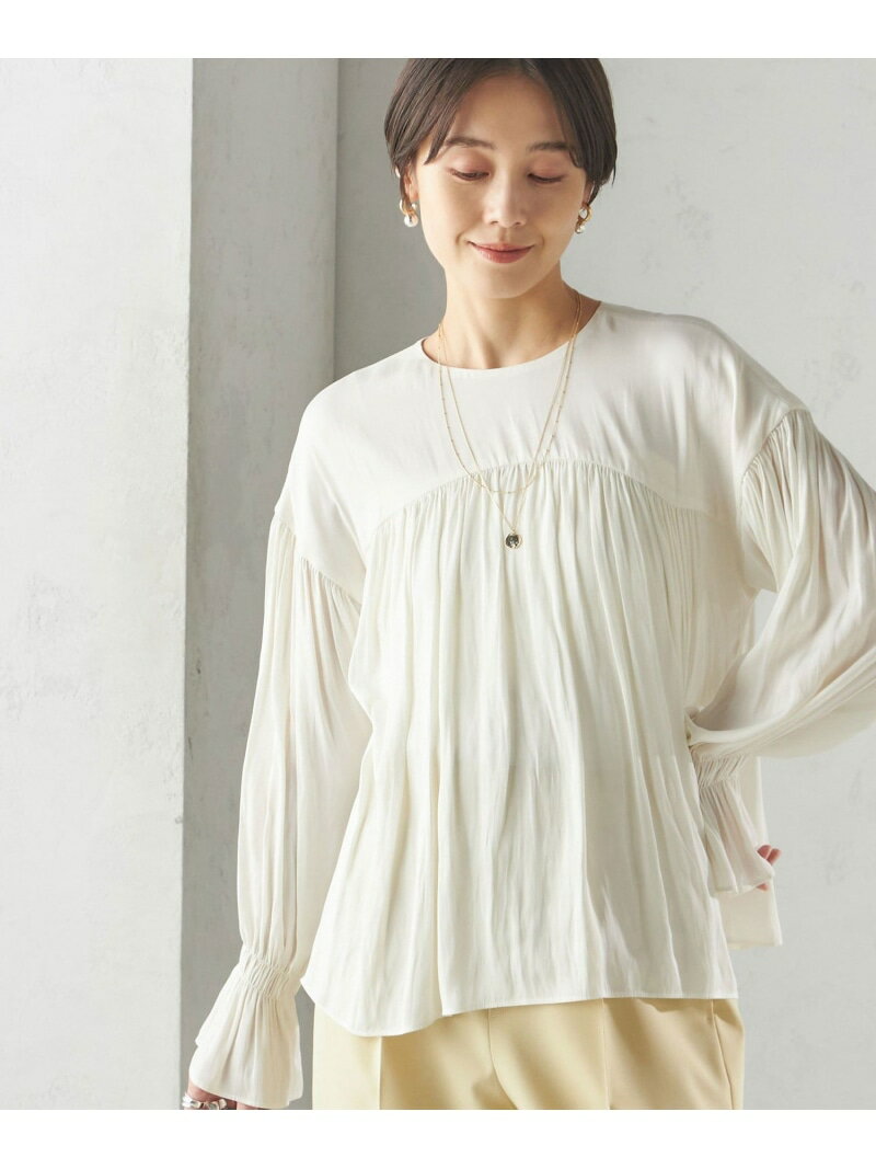 Rakuten - 【SALE／50%OFF】＜手洗い可能＞割繊 クルーネック ギャザー ブラウス SHIPS WOMEN シップス トップス シャツ・ブラウス ネイビー ホワイト グレー【RBA_E】【送料無料】[Rakuten Fashion]