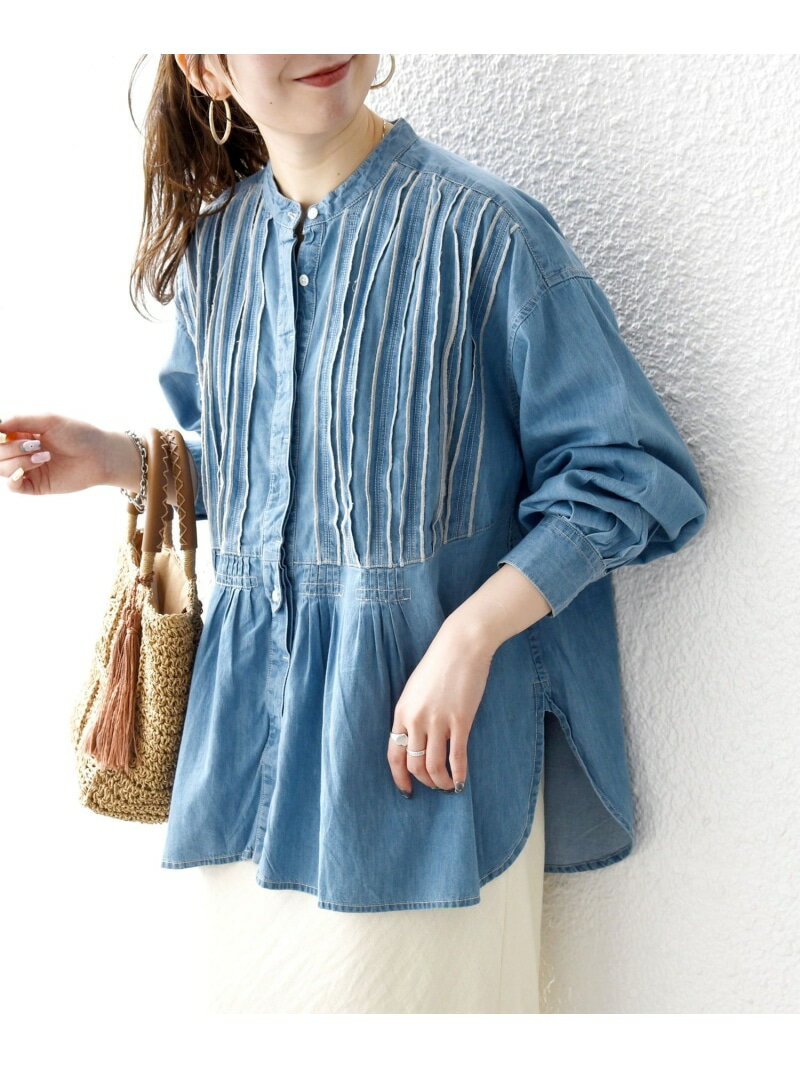 SHIPS any:＜洗濯機可能＞ライトオンス デニム バンドカラー シャツ ブラウス SHIPS any シップス トップス シャツ・ブラウス ブルー【送料無料】[Rakuten Fashion]