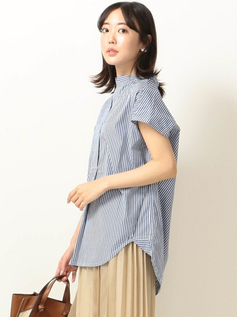 【SALE／30%OFF】SHIPS any:バンドカラーフレンチスリーブシャツ SHIPS any シップス トップス シャツ・ブラウス ブラウン ホワイト ブルー【RBA_E】【送料無料】[Rakuten Fashion]