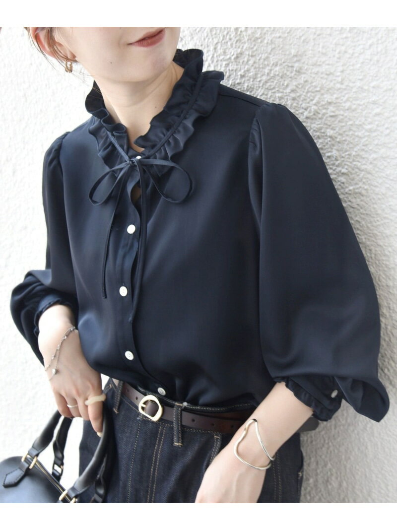《追加予約》SHIPS any:＜洗濯機可能＞サテン フリル カラー リボン シャツ ブラウス SHIPS any シップ..