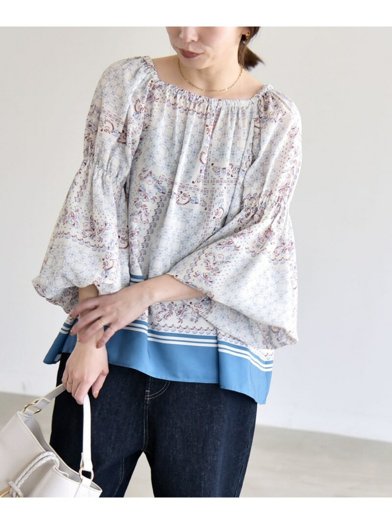 Rakuten - 【SALE／30%OFF】quaranciel:＜洗濯機可能＞フラワー スカーフ プリント ギャザー パフ ブラウス quaranciel シップス トップス シャツ・ブラウス ベージュ【RBA_E】【送料無料】[Rakuten Fashion]