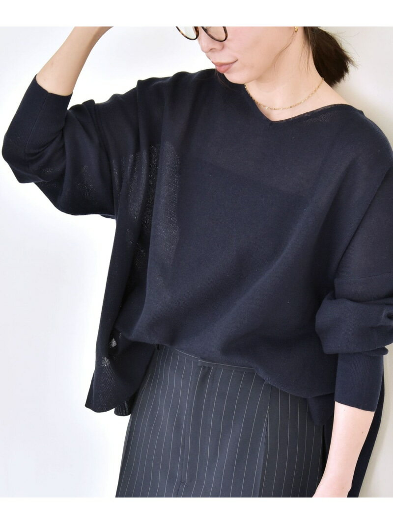 Rakuten - quaranciel:＜手洗い可能＞シアー 2way Vネック ドルマン ニット プルオーバー quaranciel シップス トップス ニット ネイビー パープル シルバー【送料無料】[Rakuten Fashion]