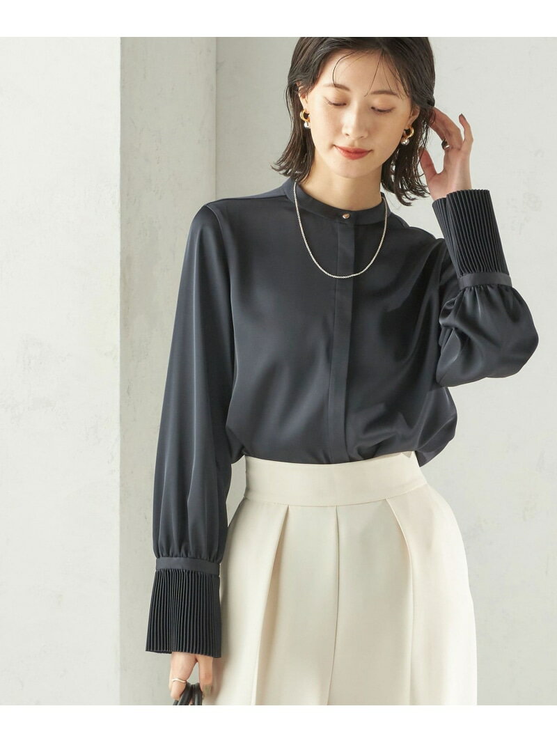 《予約》＜手洗い可能＞プリーツ 袖 デザイン ブラウス SHIPS WOMEN シップス トップス シャツ・ブラウス ホワイト ネイビー【先行予約】*【送料無料】[Rakuten Fashion]