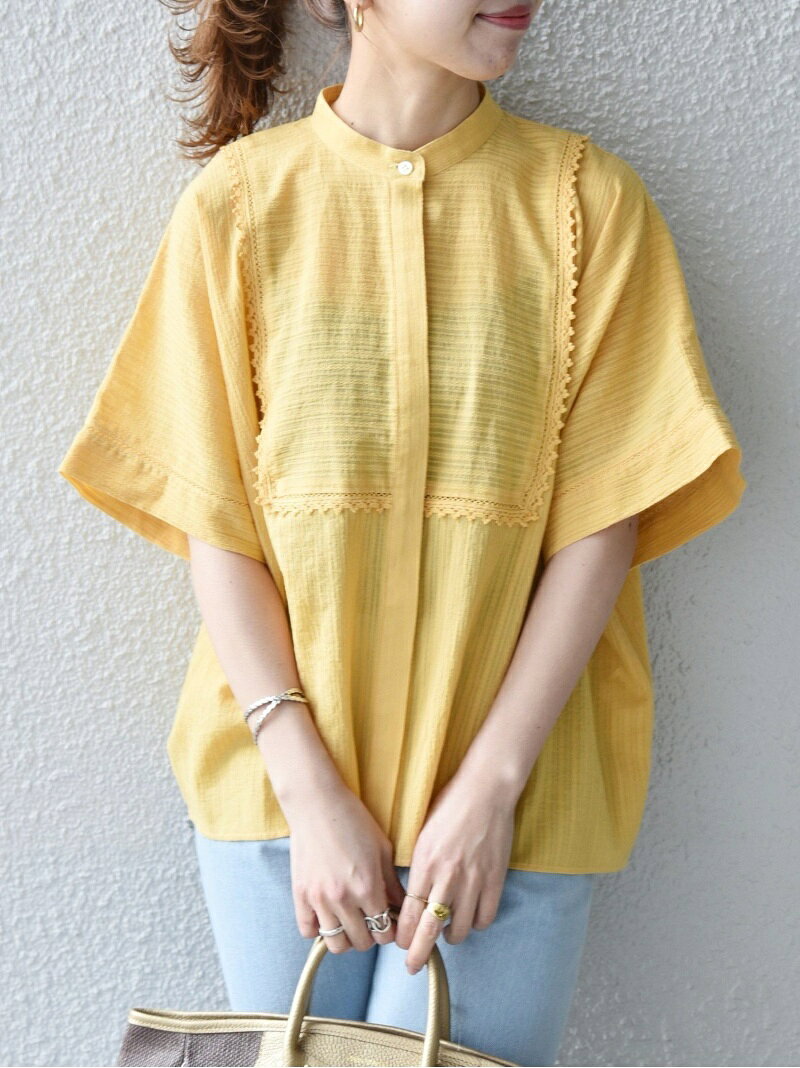 【SALE／30%OFF】SHIPS any:＜ウォッシャブル＞パネル ドビーストライプ バンドカラーシャツ SHIPS any シップス トップス シャツ・ブラウス ホワイト イエロー ブラック【RBA_E】【送料無料】[Rakuten Fashion]