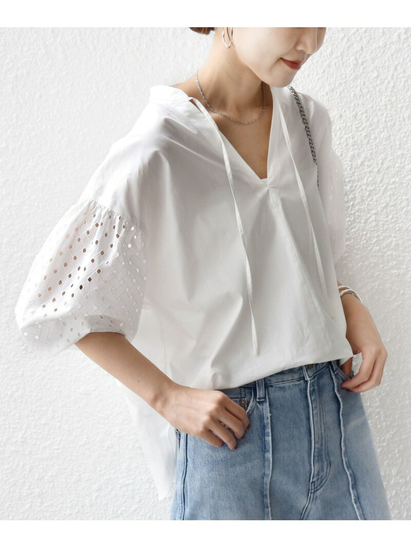 Rakuten - 《予約》＜手洗い可能＞カットワーク レース スリーブ ブラウス SHIPS WOMEN シップス トップス シャツ・ブラウス ブラック ホワイト【先行予約】*【送料無料】[Rakuten Fashion]