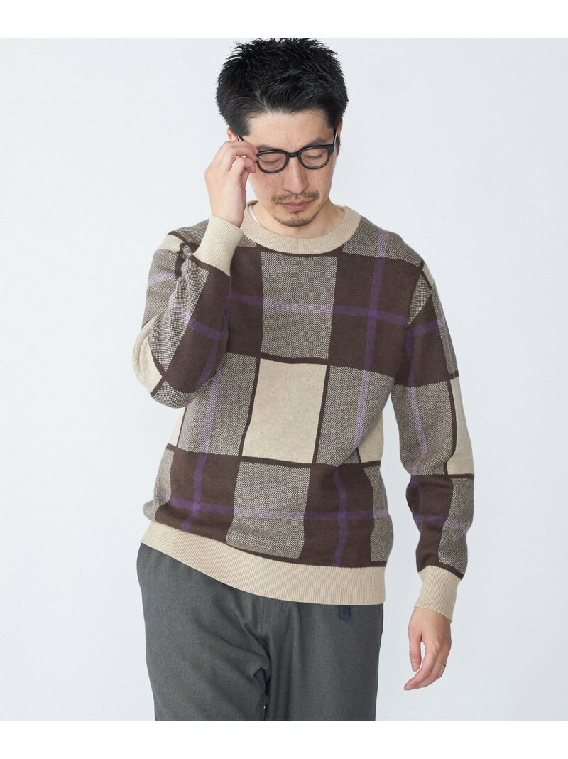 【SALE/30%OFF】SHIPS: <Machine Washable> Cotton Cashmere Check Crew Neck Knit SHIPS MEN Ships Tops Knit Navy Brown Orange 【RBA_E】【Free Shipping】[Rakuten Fashion]