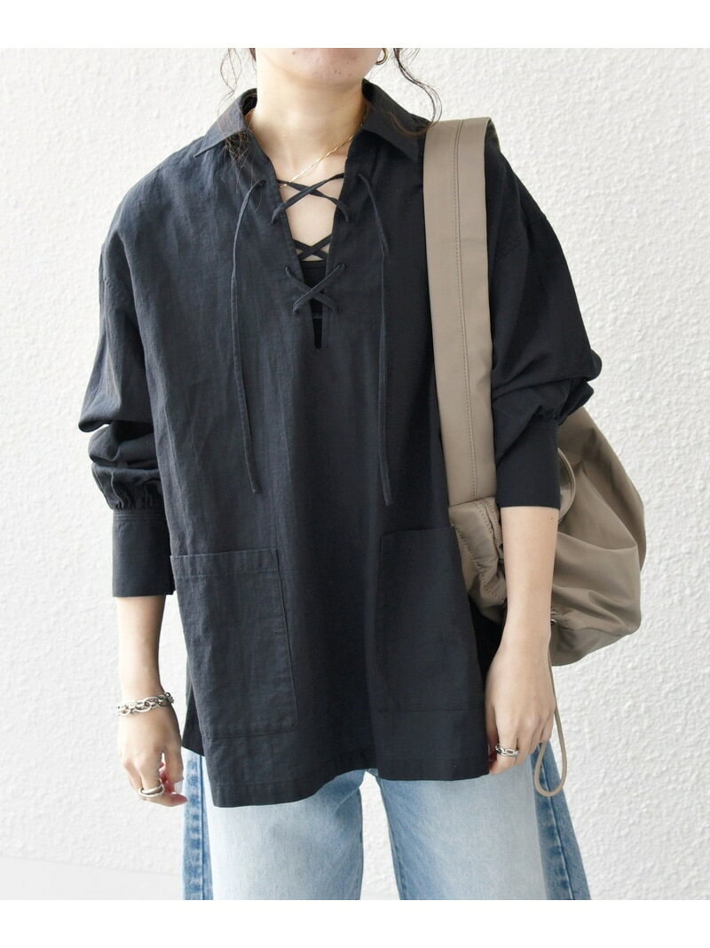 【SALE／40%OFF】SHIPS any:〈洗濯機可能〉リネン ミックス レースアップ ポケット シャツ 24AW SHIPS any シップス トップス シャツ・ブラウス ホワイト オレンジ ブラック【RBA_E】【送料無料】[Rakuten Fashion]