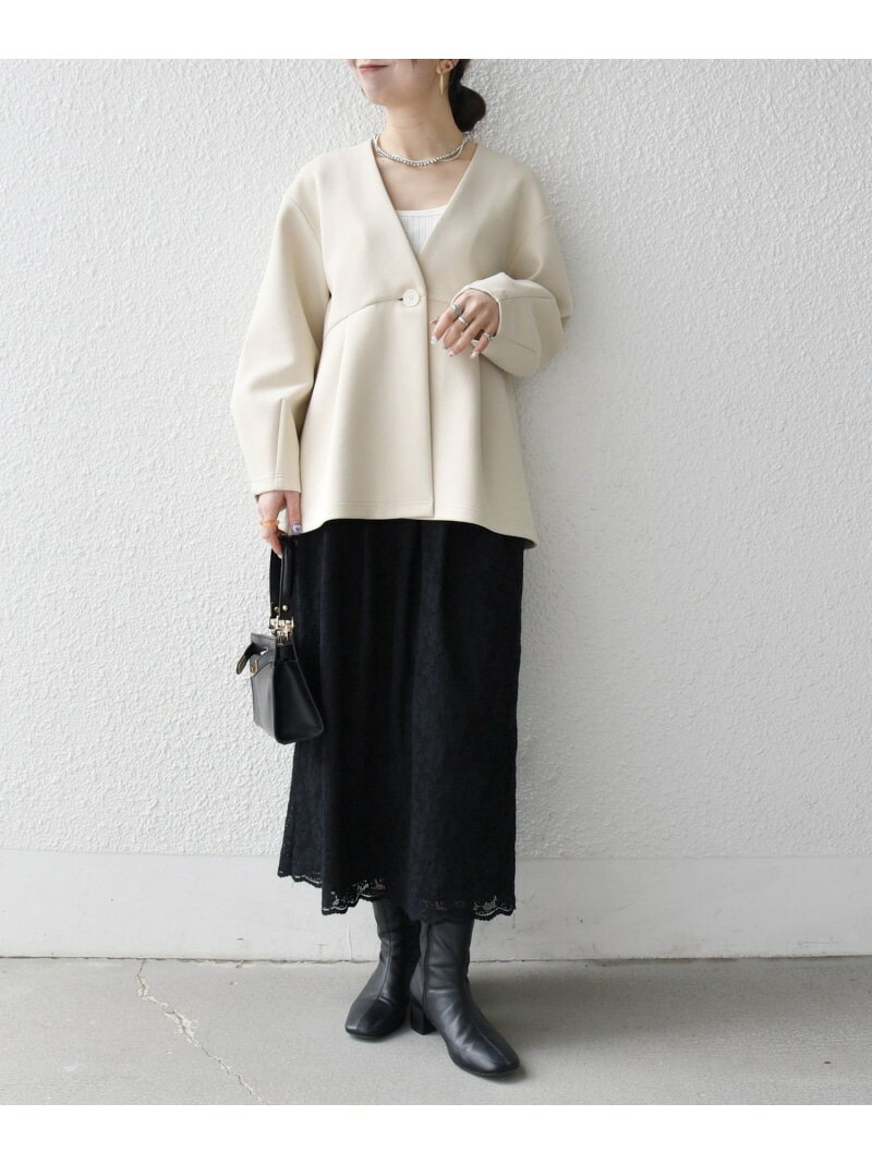 SHIPS any:＜手洗い可能＞ダンボール ペプラム Vネック ジャケット SHIPS any シップス ジャケット・アウター ノーカラージャケット ネイビー ベージュ【送料無料】[Rakuten Fashion]