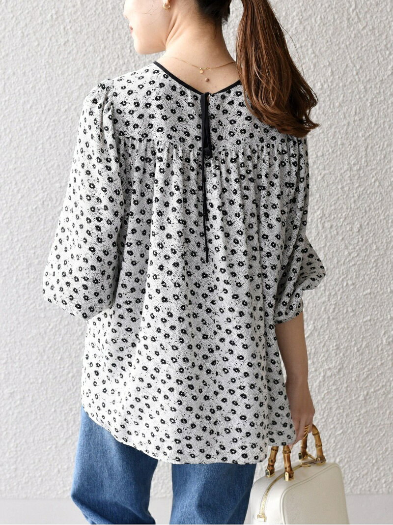 【SALE／70%OFF】＜手洗い可能＞フラワープリントバックリボンブラウス◇ SHIPS WOMEN シップス トップス シャツ・ブラウス ホワイト ブルー オレンジ【RBA_E】【送料無料】[Rakuten Fashion]