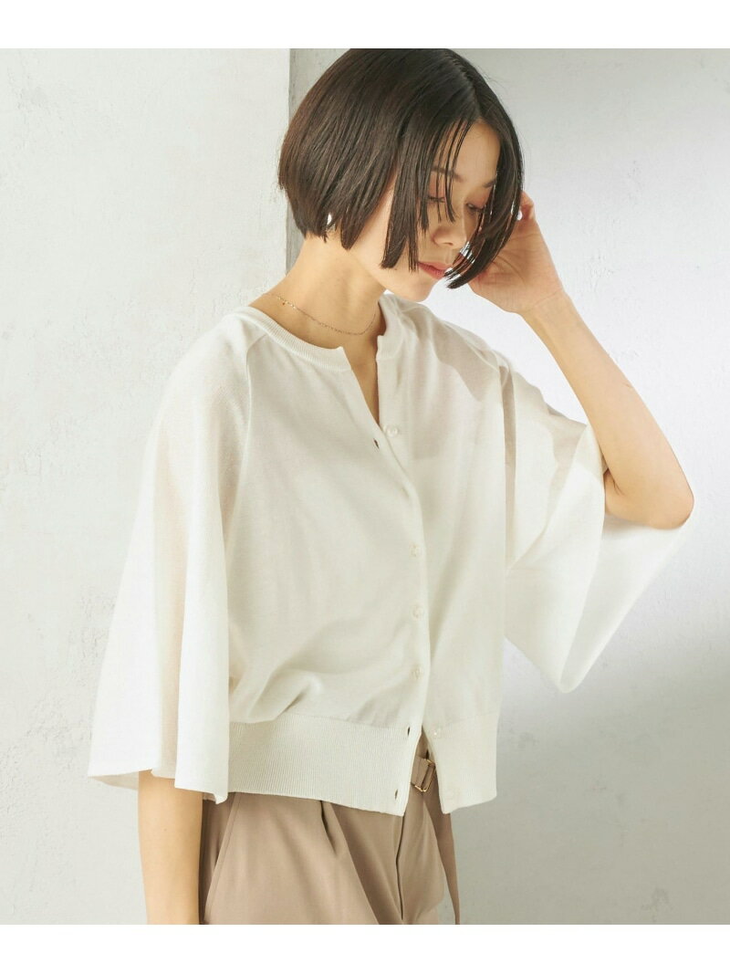 乐天商城 - ＜手洗い可能＞綿 フレア スリーブ キーネック カーディガン SHIPS WOMEN シップス トップス カーディガン ブラック ホワイト【送料無料】[Rakuten Fashion]