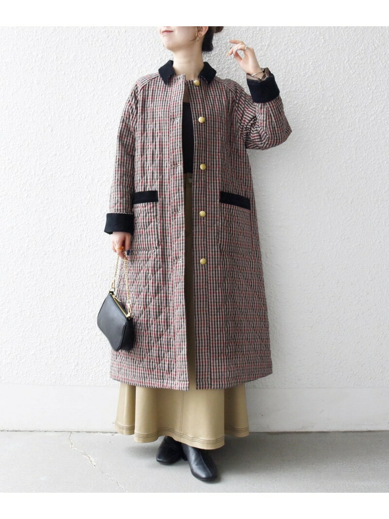 SHIPS any: キルティング チェック ステンカラー Aライン ロング コート SHIPS any シップス ジャケッ..