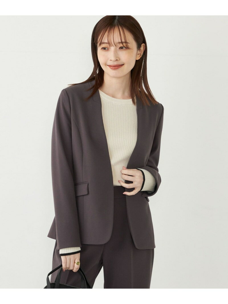 SHIPS Colors:ストレッチ ジョーゼット Vカラー ジャケット2(セットアップ対応可能)◇ SHIPS Colors シップス ジャケット・アウター ノーカラージャケット ベージュ ブラウン ネイビー グレー【送料無料】[Rakuten Fashion]のサムネイル