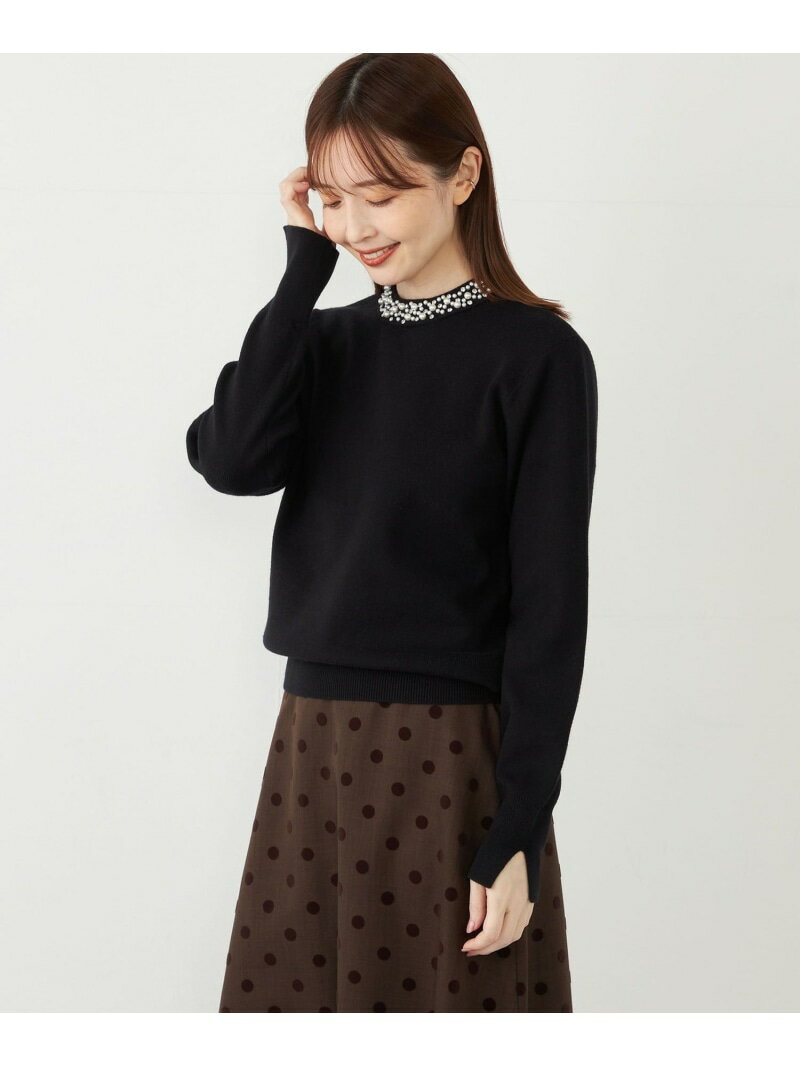 SHIPS Colors:＜手洗い可能＞ビジュー ネック ニット SHIPS Colors シップス トップス ニット グレー ブラウン ブラック【送料無料】[Rakuten Fashion]のサムネイル