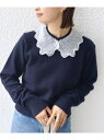 【SALE/50%OFF】【WEB限定】<手洗い可能>布帛 襟付き ニット プルオーバー SHIPS WOMEN シップス トップス ニット ネイビー グレー ...