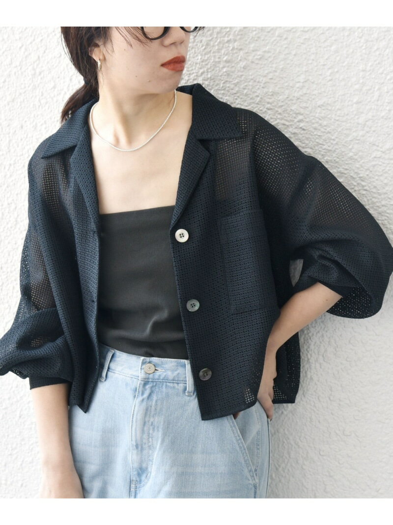 SHIPS any:＜手洗い可能＞メッシュ オープンカラー ジャケット シャツ SHIPS any シップス トップス シャツ・ブラウス ホワイト ネイビー【送料無料】[Rakuten Fashion]のサムネイル