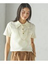 《予約》小泉里子コラボ:シャーリング ジャカード ポロ SHIPS WOMEN シップス トップス ポロシャツ ホワイト ブラック【先行予約】*【送料無料】[R...