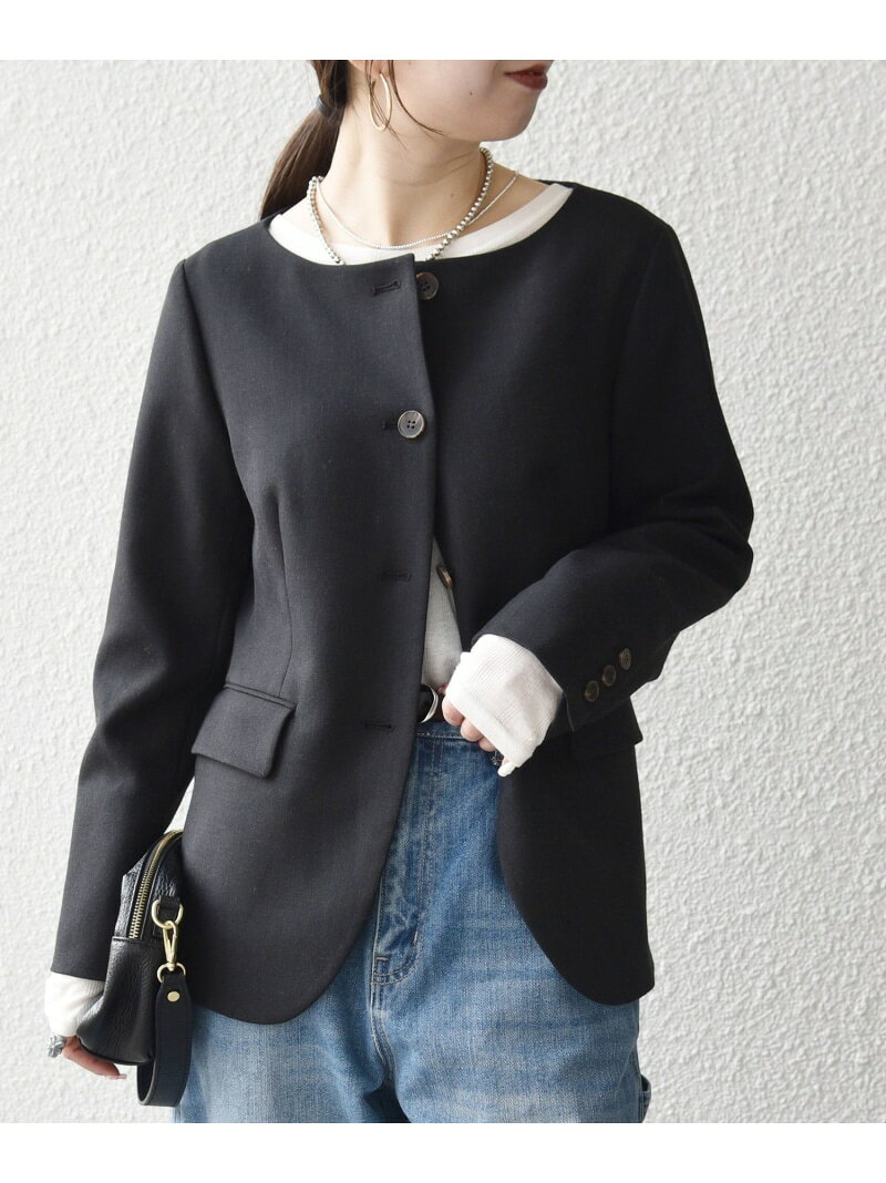 Rakuten - SHIPS any:＜洗濯機可能＞シャーク ノーカラー ジャケット SHIPS any シップス ジャケット・アウター ノーカラージャケット ベージュ グレー【送料無料】[Rakuten Fashion]