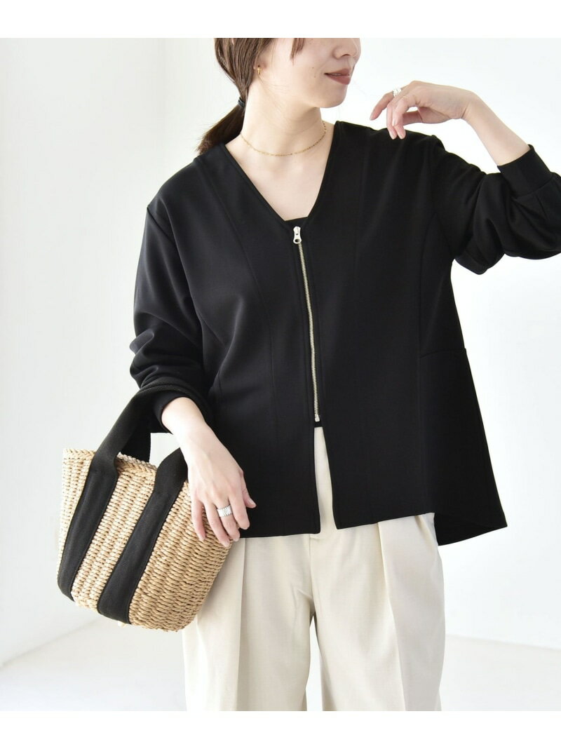 Rakuten - quaranciel:＜洗濯機可能＞カットジョーゼット Vネック ジップ カーディガン quaranciel シップス トップス カーディガン ブラック ベージュ【送料無料】[Rakuten Fashion]