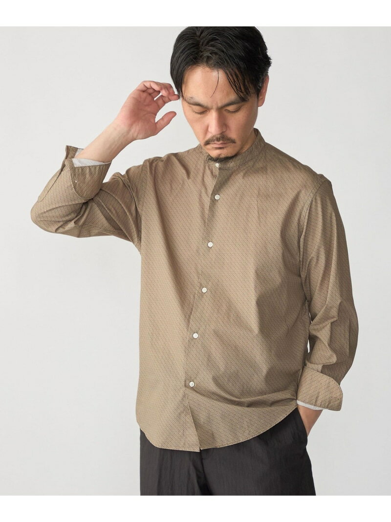 Rakuten - SHIPS: プリント バンド カラー シャツ SHIPS MEN シップス トップス シャツ・ブラウス ブルー ブラウン【送料無料】[Rakuten Fashion]