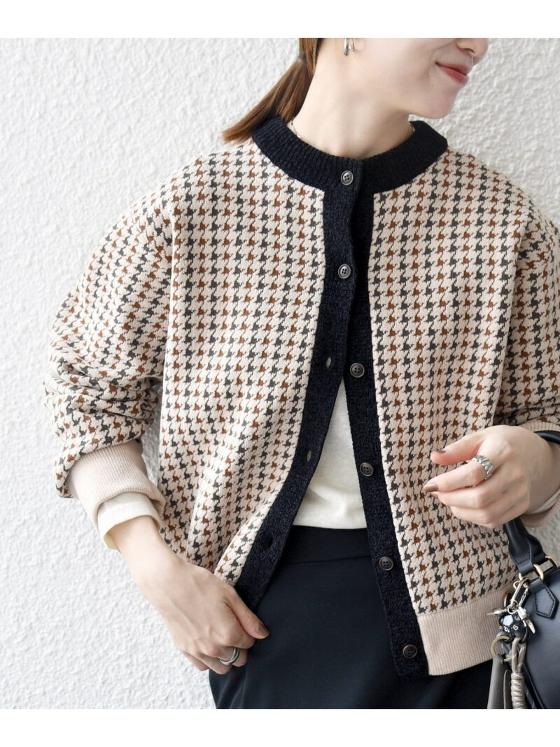 《一部追加予約》SHIPS any:＜手洗い可能＞モールヤーン クルーネック 千鳥柄 カーディガン SHIPS any シップス トップス カーディガン ベージュ【先行予約】*【送料無料】[Rakuten Fashion]のサムネイル