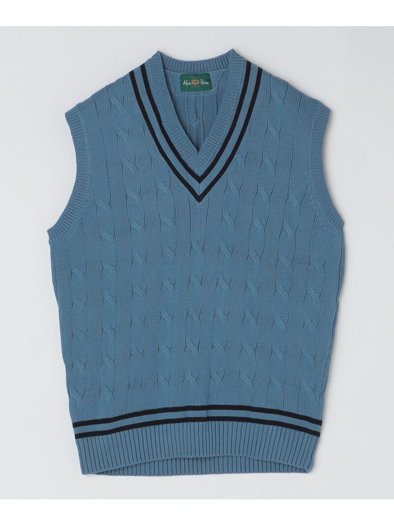 【SALE／40%OFF】ALANPAINE: 7ゲージ ケーブル編み コットン クリケット ニット ベスト SHIPS MEN シップス トップス ベスト・ジレ ホワイト ブルー【RBA_E】【送料無料】[Rakuten Fashion]